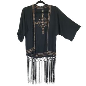 Fringe Embroidery Boho BLACK brown  Size Small/Medium